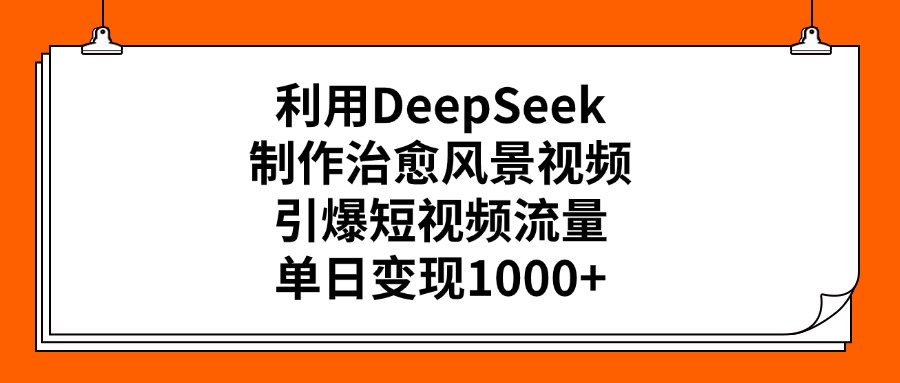 利用DeepSeek制作治愈风景视频，引爆短视频流量，单日变现1000+创业之家-网创项目资源站-副业项目-创业项目-搞钱项目创业之家