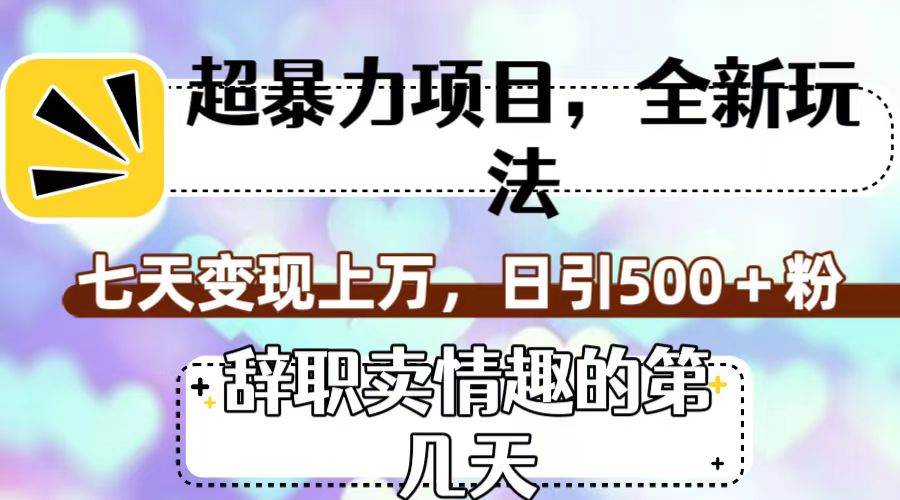超暴利项目，全新玩法（辞职卖情趣的第几天），七天变现上万，日引500+粉创业之家-网创项目资源站-副业项目-创业项目-搞钱项目创业之家