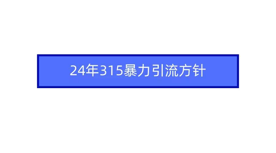 2024年315暴力引流方针创业之家-网创项目资源站-副业项目-创业项目-搞钱项目创业之家