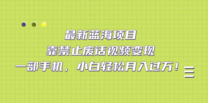 最新蓝海项目，靠禁止废话视频变现，一部手机，小白轻松月入过万！创业之家-网创项目资源站-副业项目-创业项目-搞钱项目创业之家