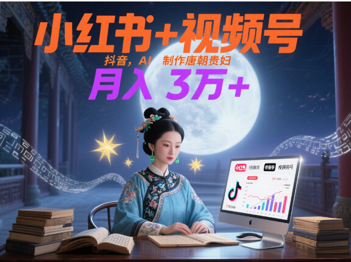 小红书+视频号+抖音，AI轻松制作唐朝贵妇IP，毒鸡汤、励志、减肥瘦身、养生赛道轻松切入，每天30分钟，轻松产出N条，月入3万+ 创业之家-网创项目资源站-副业项目-创业项目-搞钱项目创业之家