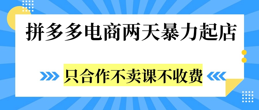 拼多多两天暴力起店，只合作不卖课不收费创业之家-网创项目资源站-副业项目-创业项目-搞钱项目创业之家