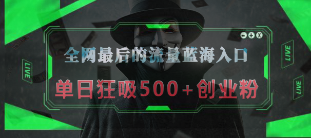全网最后的流量蓝海入口，半小时引流50+创业粉，单日狂吸500+创业粉创业之家-网创项目资源站-副业项目-创业项目-搞钱项目创业之家