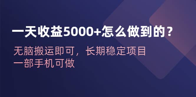一天收益5000+怎么做到的？无脑搬运即可，长期稳定项目，一部手机可做创业之家-网创项目资源站-副业项目-创业项目-搞钱项目创业之家
