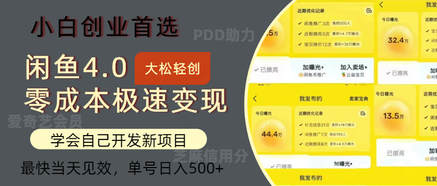闲鱼0成本极速变现项目，多种变现方式，单号日入500+最新玩法创业之家-网创项目资源站-副业项目-创业项目-搞钱项目创业之家