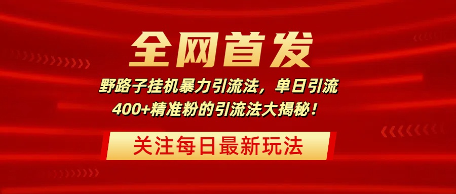 全网首发，野路子挂机暴力引流法，单日引流400+精准粉的引流法大揭秘！创业之家-网创项目资源站-副业项目-创业项目-搞钱项目创业之家