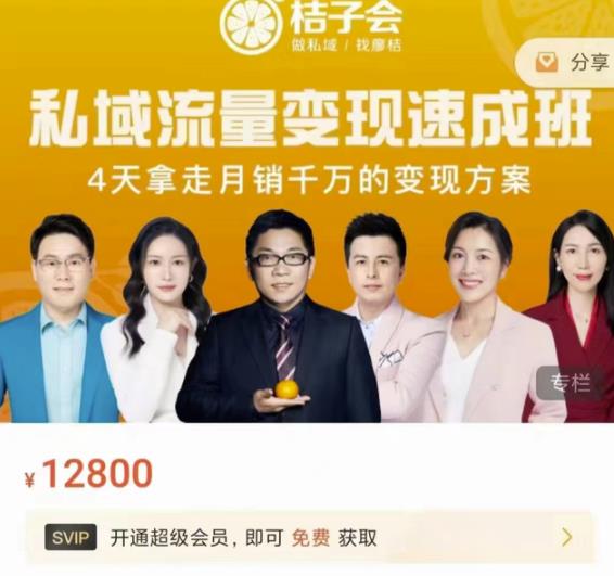 桔子会·私域流量变现速成班，4天拿走月销千万的变现方案 价值12800元创业之家-网创项目资源站-副业项目-创业项目-搞钱项目创业之家