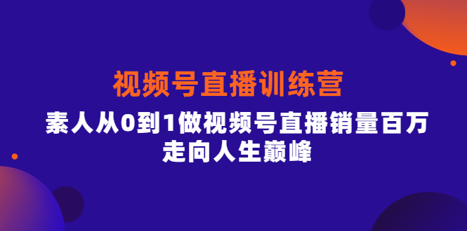 视频号直播训练营，素人从0到1做视频号直播销量百万，走向人生巅峰创业之家-网创项目资源站-副业项目-创业项目-搞钱项目创业之家
