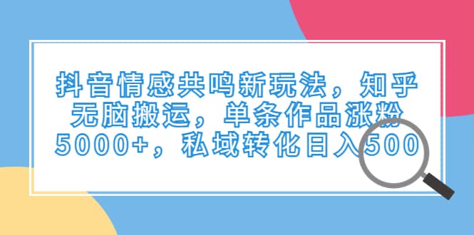 抖音情感共鸣新玩法，知乎无脑搬运，单条作品涨粉5000+，私域转化日入500创业之家-网创项目资源站-副业项目-创业项目-搞钱项目创业之家