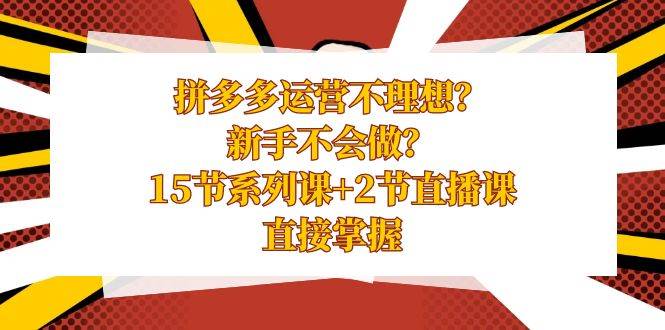 拼多多运营不理想？新手不会做？15节系列课+2节直播课，直接掌握创业之家-网创项目资源站-副业项目-创业项目-搞钱项目创业之家