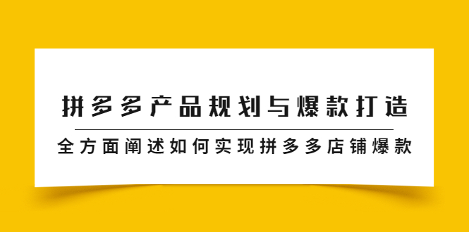 拼多多产品规划与爆款打造，全方面阐述如何实现拼多多店铺爆款创业之家-网创项目资源站-副业项目-创业项目-搞钱项目创业之家