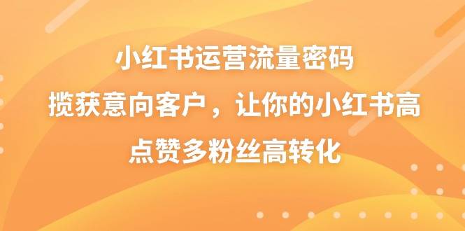 小红书运营流量密码，揽获意向客户，让你的小红书高点赞多粉丝高转化创业之家-网创项目资源站-副业项目-创业项目-搞钱项目创业之家