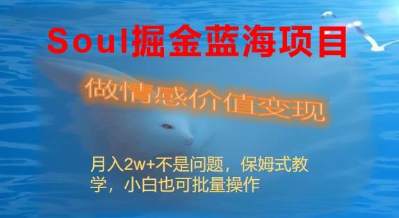 Soul掘金蓝海项目细分赛道，做情感价值变现，月入2w+不是问题创业之家-网创项目资源站-副业项目-创业项目-搞钱项目创业之家