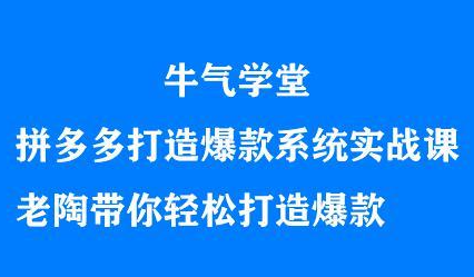 牛气学堂拼多多打造爆款系统实战课，老陶带你轻松打造爆款创业之家-网创项目资源站-副业项目-创业项目-搞钱项目创业之家