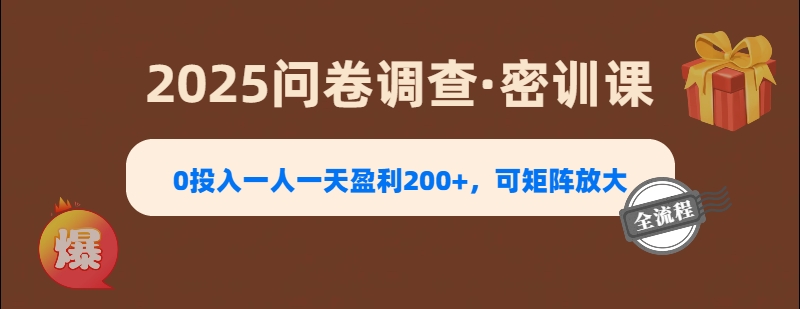 2025《问卷调查》0投入一人一天盈利200+，可矩阵放大创业之家-网创项目资源站-副业项目-创业项目-搞钱项目创业之家
