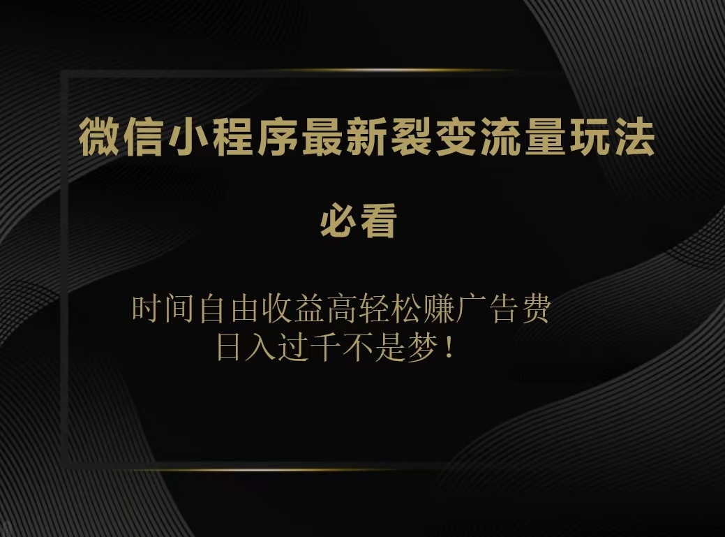 微信小程序最新裂变流量玩法，时间自由收益高轻松赚广告费，日入200-500+创业之家-网创项目资源站-副业项目-创业项目-搞钱项目创业之家
