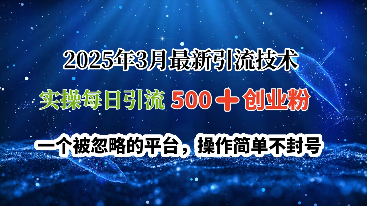 2025年3月最新引流技术，实操每日引流500➕创业粉，一个被忽略的平台，操作简单不封号创业之家-网创项目资源站-副业项目-创业项目-搞钱项目创业之家