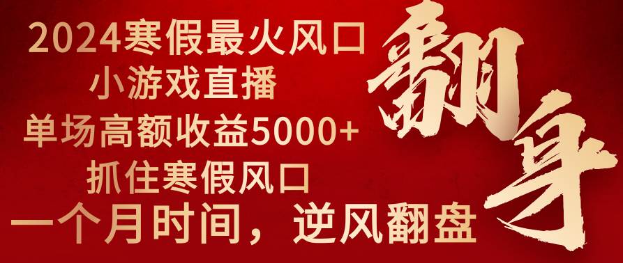 2024年最火寒假风口项目 小游戏直播 单场收益5000+抓住风口 一个月直接提车创业之家-网创项目资源站-副业项目-创业项目-搞钱项目创业之家