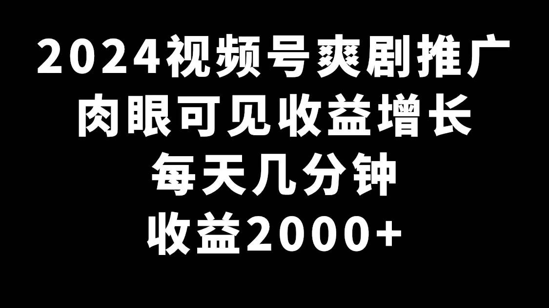 2024视频号爽剧推广，肉眼可见的收益增长，每天几分钟收益2000+创业之家-网创项目资源站-副业项目-创业项目-搞钱项目创业之家