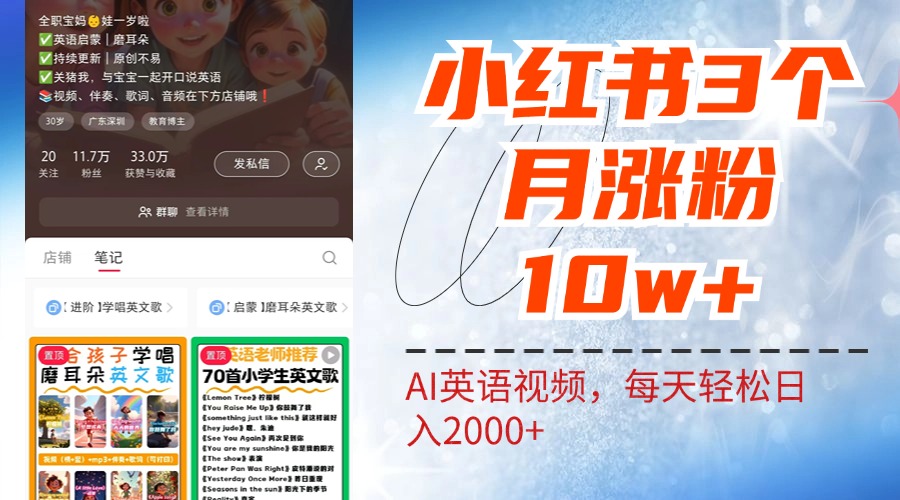 小红书三个月涨粉10W！AI英语视频0成本制作，每天轻松日入2000+创业之家-网创项目资源站-副业项目-创业项目-搞钱项目创业之家