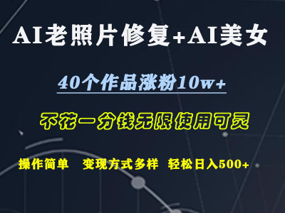 AI老照片修复+AI美女玩发  40个作品涨粉10w+  不花一分钱使用可灵  操作简单  变现方式多样话   轻松日去500+创业之家-网创项目资源站-副业项目-创业项目-搞钱项目创业之家