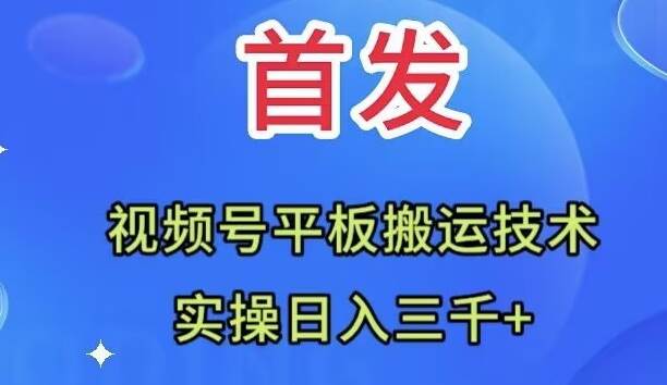 全网首发：视频号平板搬运技术，实操日入三千＋创业之家-网创项目资源站-副业项目-创业项目-搞钱项目创业之家