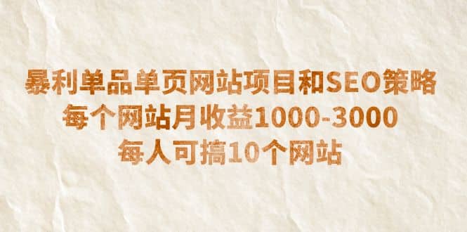 暴利单品单页网站项目和SEO策略 每个网站月收益1000-3000 每人可搞10个创业之家-网创项目资源站-副业项目-创业项目-搞钱项目创业之家