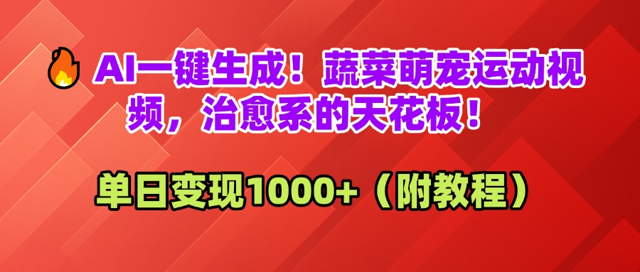 AI一键生成！蔬菜萌宠运动视频，治愈系的天花板！单日变现1000+（附教程）创业之家-网创项目资源站-副业项目-创业项目-搞钱项目创业之家