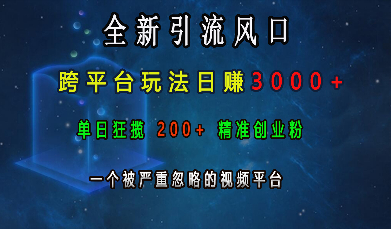 全新引流风口，跨平台玩法日赚3000+，单日狂揽200+精准创业粉，一个被严重忽略的视频平台创业之家-网创项目资源站-副业项目-创业项目-搞钱项目创业之家
