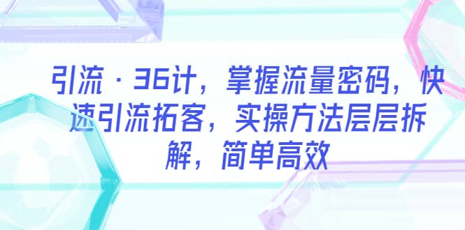 引流·36计，掌握流量密码，快速引流拓客，实操方法层层拆解，简单高效创业之家-网创项目资源站-副业项目-创业项目-搞钱项目创业之家