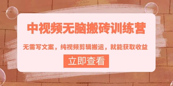 中视频无脑搬砖训练营：无需写文案，纯视频剪辑搬运，就能获取收益创业之家-网创项目资源站-副业项目-创业项目-搞钱项目创业之家