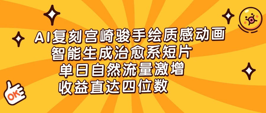 AI复刻宫崎骏手绘质感动画，智能生成治愈系短片，单日自然流量激增，收益直达四位数创业之家-网创项目资源站-副业项目-创业项目-搞钱项目创业之家