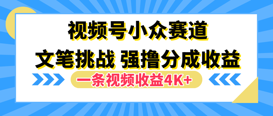 视频号小众赛道，文笔挑战，一条视频收益4K+创业之家-网创项目资源站-副业项目-创业项目-搞钱项目创业之家