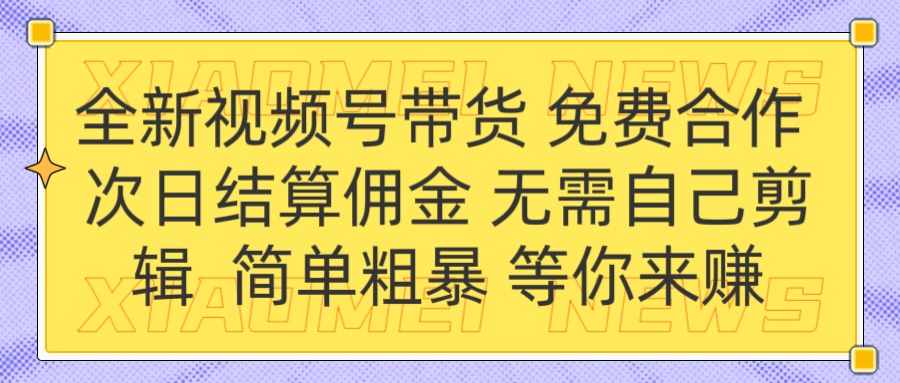 全新视频号 免费合作 佣金次日结算 无需自己剪辑创业之家-网创项目资源站-副业项目-创业项目-搞钱项目创业之家