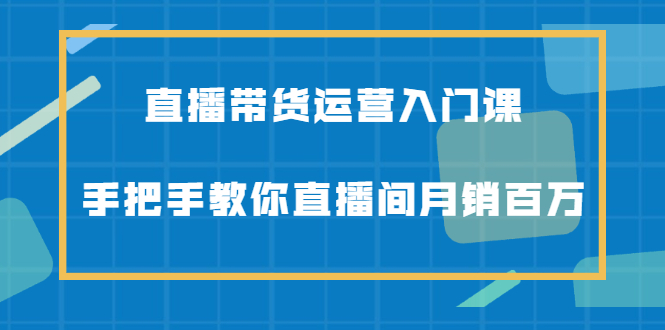 直播带货运营入门课，手把手教你直播间月销百万创业之家-网创项目资源站-副业项目-创业项目-搞钱项目创业之家