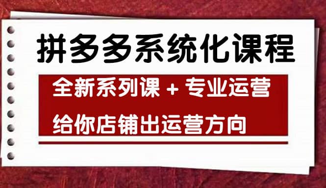 车神陪跑，拼多多系统化课程，全新系列课+专业运营给你店铺出运营方向创业之家-网创项目资源站-副业项目-创业项目-搞钱项目创业之家