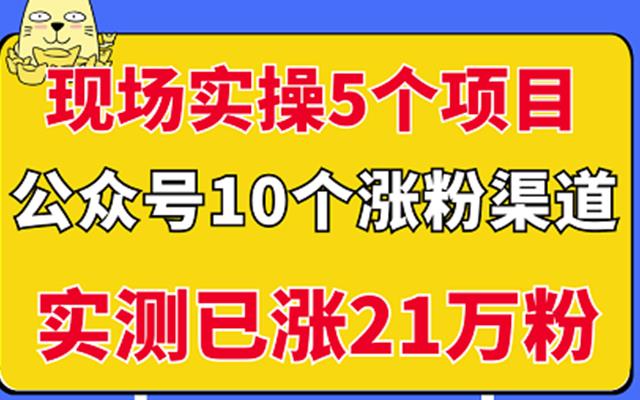 现场实操5个公众号项目，10个涨粉渠道，实测已涨21万粉！创业之家-网创项目资源站-副业项目-创业项目-搞钱项目创业之家