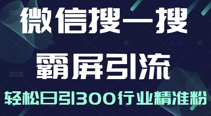 微信搜一搜霸屏引流课，打造被动精准引流系统，轻松日引300行业精准粉【无水印】创业之家-网创项目资源站-副业项目-创业项目-搞钱项目创业之家