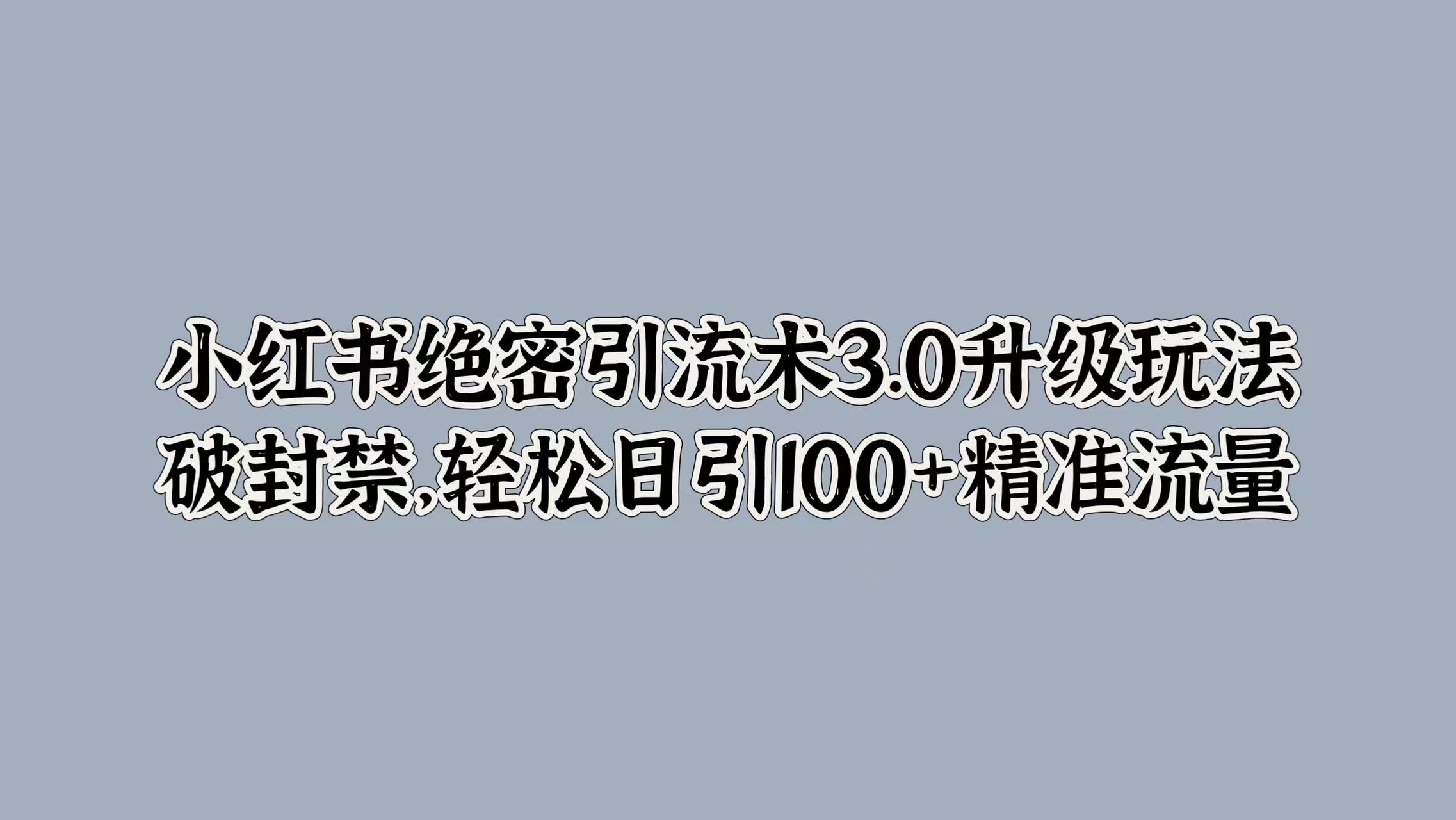 小红书绝密引流术3.0升级玩法，破封禁，轻松日引100+精准流量创业之家-网创项目资源站-副业项目-创业项目-搞钱项目创业之家
