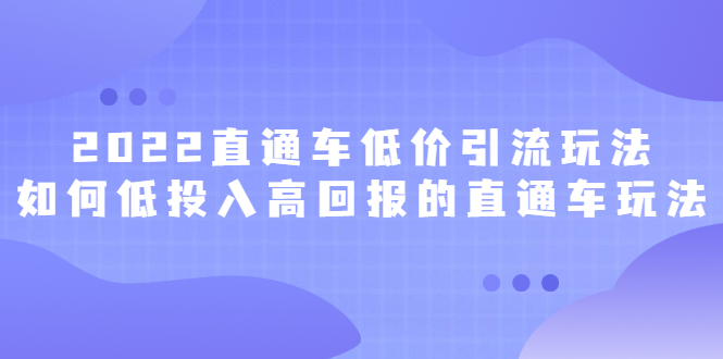 2022直通车低价引流玩法，教大家如何低投入高回报的直通车玩法创业之家-网创项目资源站-副业项目-创业项目-搞钱项目创业之家