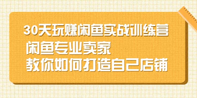 30天玩赚闲鱼实战训练营，闲鱼专业卖家教你如何打造自己店铺创业之家-网创项目资源站-副业项目-创业项目-搞钱项目创业之家