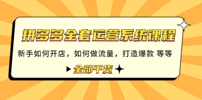 拼多多全套运营系统课程：新手如何开店 如何做流量 打造爆款 等等 全部干货创业之家-网创项目资源站-副业项目-创业项目-搞钱项目创业之家
