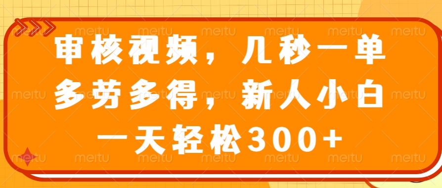 视频审核员，几秒一单，多劳多得，新人小白一天轻松300+创业之家-网创项目资源站-副业项目-创业项目-搞钱项目创业之家