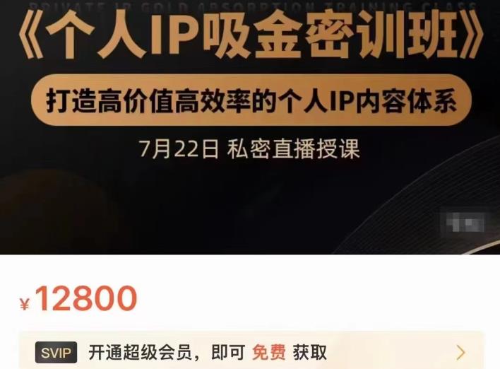 个人IP吸金密训班，打造高价值高效率的个人IP内容体系（价值12800元）创业之家-网创项目资源站-副业项目-创业项目-搞钱项目创业之家
