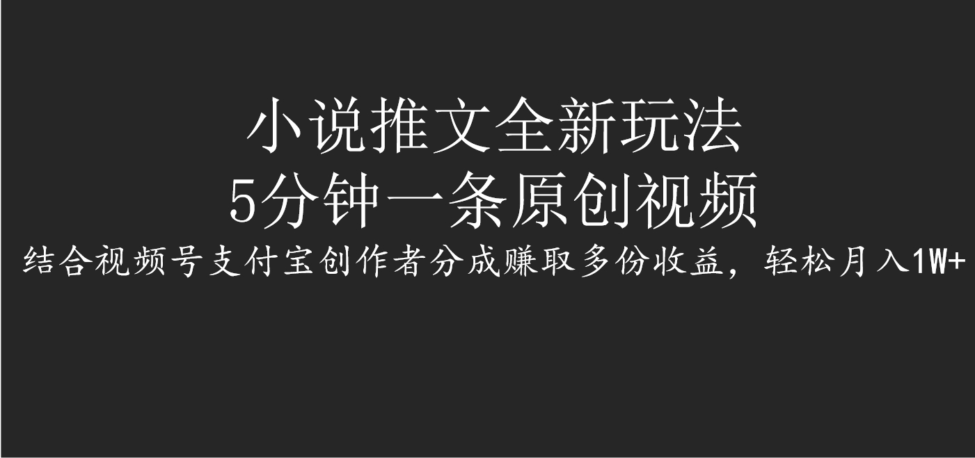 小说推文全新玩法，5分钟一条原创视频，结合视频号支付宝创作者分成赚取多份收益，轻松月入1W+创业之家-网创项目资源站-副业项目-创业项目-搞钱项目创业之家