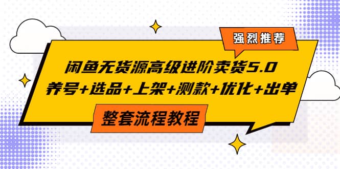 闲鱼无货源高级进阶卖货5.0，养号+选品+上架+测款+优化+出单整套流程教程创业之家-网创项目资源站-副业项目-创业项目-搞钱项目创业之家