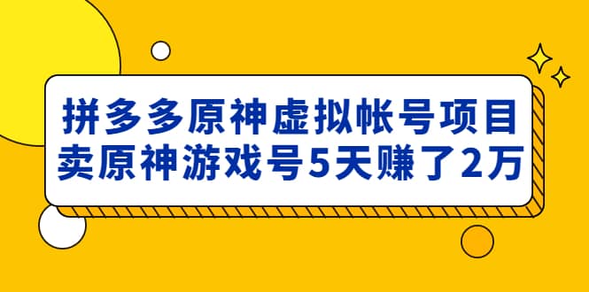 外面卖2980的拼多多原神虚拟帐号项目创业之家-网创项目资源站-副业项目-创业项目-搞钱项目创业之家