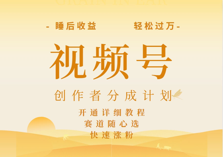 详解视频号创作者分成计划，暴力起号，可同步多平台，实现睡后收入2W+，看懂即可操作！创业之家-网创项目资源站-副业项目-创业项目-搞钱项目创业之家