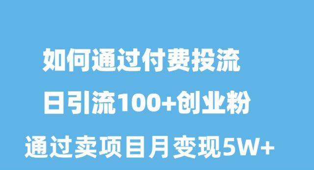 如何通过付费投流日引流100+创业粉月变现5W+创业之家-网创项目资源站-副业项目-创业项目-搞钱项目创业之家