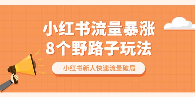 小红书流量-暴涨8个野路子玩法：小红书新人快速流量破局（8节课）创业之家-网创项目资源站-副业项目-创业项目-搞钱项目创业之家